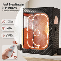 Devanti Portable Steam Sauna Tent 2 Person 1000W 3L Steamer Home SPA 60Min Timer