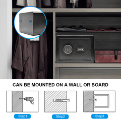 All Steel Safety Box Wall Mountable Fireproof Mini Safe Box Keypad and Key Dual Unlock Methods with Removable Shelf for Home Office Hotel Money Safe