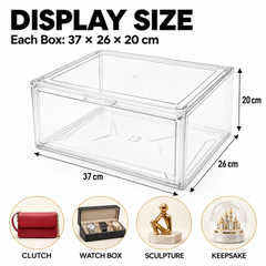 10 Pack Stackable Clear Collectible Display Cases with Magnetic Door Modular Keepsake Boxes for Models Awards Watche Figures Memorabilia