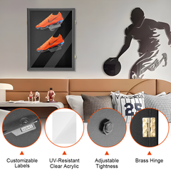Shoe Display Case Wall Mounted Wooden Sneaker Cabinet with 360 Rotatable Shoe Rack and UV Protection Acrylic Lockable Door Sports Shoes Showcase Box Black