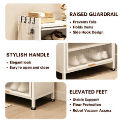 5-Tier Shoe Cabinet Metal Shoe Storage Rack Hold Up to 15 Pairs with Flip-Up Doors Open Bottom and Removable Shelves for Entryway Hallway 60x35x80cm White