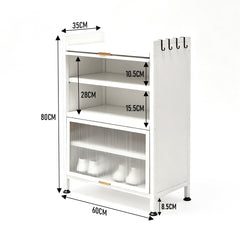 5-Tier Shoe Cabinet Metal Shoe Storage Rack Hold Up to 15 Pairs with Flip-Up Doors Open Bottom and Removable Shelves for Entryway Hallway 60x35x80cm White