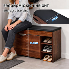 3-Tier Shoe Storage Bench Seat Entryway Shoe Rack Cabinet with Lift Top Storage and PU Leather Cushion for Home Apartment Entrances Hallways 100x30x51.5cm