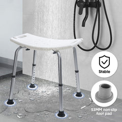 Shower Chair Stable Non-Slip Bath Seat 37-52cm Height Adjustable with Shower Holder and Armrest for Elderly Medical Disabled Safety Bathroom Max Load 100kg