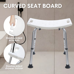 Shower Chair Stable Non-Slip Bath Seat 37-52cm Height Adjustable with Shower Holder and Armrest for Elderly Medical Disabled Safety Bathroom Max Load 100kg