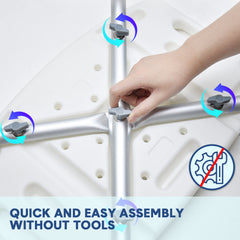 Shower Chair Stable Non-Slip Bath Seat 37-52cm Height Adjustable with Shower Holder and Armrest for Elderly Medical Disabled Safety Bathroom Max Load 100kg