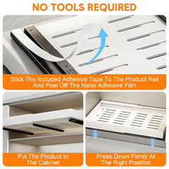 4 Pack Pull Out Drawers 31-51cm Width Expandable Steel Slide Out Shelf Cabinet Organizer with 3 Slide Rail for Kitchen Bathroom Pantry Single Capacity 20kg
