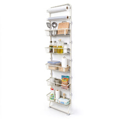 7-Tier Narrow Gap Storage Shelf Slim Refrigerator Side Storage Rack with Sliding Baskets and Paper Towel Holder for Kitchen Bathroom No Drill Height 178cm