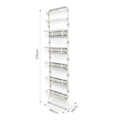 7-Tier Narrow Gap Storage Shelf Slim Refrigerator Side Storage Rack with Sliding Baskets and Paper Towel Holder for Kitchen Bathroom No Drill Height 178cm