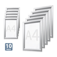 10 Pack A4 Snap Frame Aluminum Front Loading 25mm Mitred Frame with PVC Cover for Wall Mounted Certificate Photo Notice Posters Includes Fixing Kit