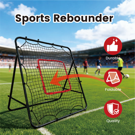 1m Football Rebounder Net Soccer Training Kickback Target Bounce Wall Detachable Metal Frame and PE Net For Passing Shooting Practice Sports Skills Trainer