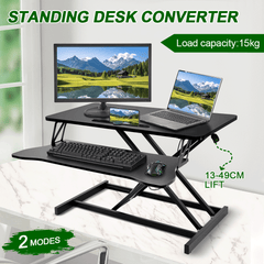 Standing Desk Riser Height 13cm-49cm Height Adjustable Portable Monitor Laptop Stand-Up Desk Dual Mode Sit-to-Stand Tabletop Riser 15kg Load with Spring Lift