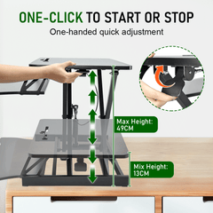 Standing Desk Riser Height 13cm-49cm Height Adjustable Portable Monitor Laptop Stand-Up Desk Dual Mode Sit-to-Stand Tabletop Riser 15kg Load with Spring Lift