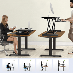 Standing Desk Riser Height 13cm-49cm Height Adjustable Portable Monitor Laptop Stand-Up Desk Dual Mode Sit-to-Stand Tabletop Riser 15kg Load with Spring Lift