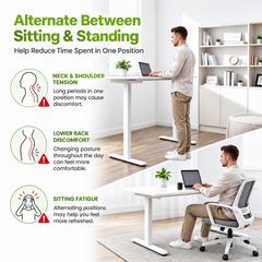 Electric Standing Desk 140 x 60cm Ergonomic Sit Stand Desk Height Adjustable with Hanging Hooks and Cable Management Home Office Computer White