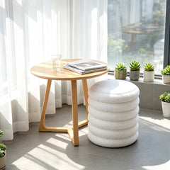 Round Storage Ottoman Teddy Fleece Vanity Stool Comfy Seat with 20L Hidden Storage for Living Room Bedroom Entryway No Assembly 150kg Capacity 37x46cm