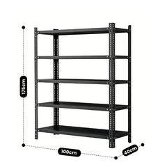 5 Tier Storage Shelf Heavy Duty Height Adjustable Storage Rack 100kg Load Capacity Each Layer for Kitchen Garage Warehouse Basement 100Lx40Wx175Hcm Black
