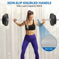1.5m Straight Barbell Rod 25mm Standard Steel Weightlifting Bar Non-slip Knurled Handle with 2 Spin Locks for Bench Press Deadlift and Curls 80kg Capacity