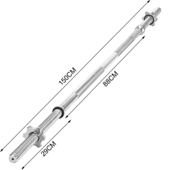 1.5m Straight Barbell Rod 25mm Standard Steel Weightlifting Bar Non-slip Knurled Handle with 2 Spin Locks for Bench Press Deadlift and Curls 80kg Capacity