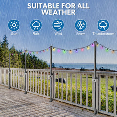 4 Pack String Light Poles 113cm Height Wall-Mounted Lighting Brackets Outdoor Metal Hanging Light Poles with Fixing Clips for Patio Deck Fence Garden