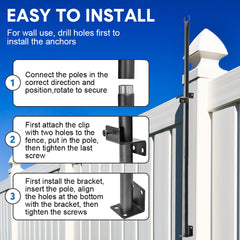 4 Pack String Light Poles 113cm Height Wall-Mounted Lighting Brackets Outdoor Metal Hanging Light Poles with Fixing Clips for Patio Deck Fence Garden