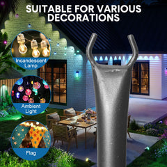 4 Pack String Light Poles 113cm Height Wall-Mounted Lighting Brackets Outdoor Metal Hanging Light Poles with Fixing Clips for Patio Deck Fence Garden