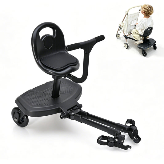 Universal Stroller Board Child Rider Stroller Attachment 360 Rotatable with Saddle Seat and Non-Slip Footboard Adjustable Buggy Board 25kg Load Capacity