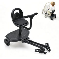 Universal Stroller Board Child Rider Stroller Attachment 360 Rotatable with Saddle Seat and Non-Slip Footboard Adjustable Buggy Board 25kg Load Capacity
