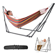 2 in 1 Swing Hammock Portable Heavy Duty Hammock Frame Stand Foldable Lying Hammock and Hammock Chair with Carrying Bag for Garden Camping Max Load 200kg
