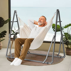 2 in 1 Swing Hammock Portable Heavy Duty Hammock Frame Stand Foldable Lying Hammock and Hammock Chair with Carrying Bag for Garden Camping Max Load 200kg