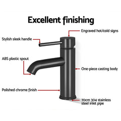 Cefito Bathroom Basin Mixer Tap Round Brass Faucet Vanity Laundry Black