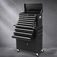 Giantz 13 Drawer Tool Box Cabinet Chest Toolbox Storage Garage Organiser Black