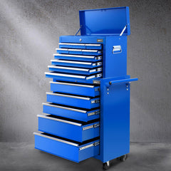 Giantz 15 Drawers Tool Chest Trolley Toolbox 2-in-1 Storage Blue