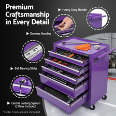 Giantz 5 Drawer Tool Chest Trolley Cabinet Toolbox Heavy Duty Garage Storage Organiser Purple
