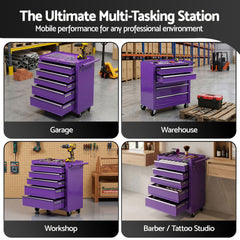 Giantz 5 Drawer Tool Chest Trolley Cabinet Toolbox Heavy Duty Garage Storage Organiser Purple