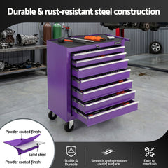 Giantz 7-Drawer Tool Chest Trolley Cabinet Toolbox Heavy Duty Garage Storage Organiser Purple