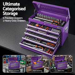 Giantz 9-Drawer Tool Cabinet Chest Toolbox Heavy Duty Garage Storage Organiser Purple