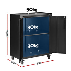 Giantz Rolling Tool Cabinet Heavy-Duty Storage Cabinet Adjustable Shelf Black