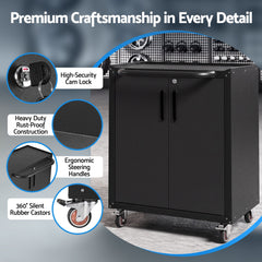 Giantz Rolling Tool Cabinet Heavy-Duty Storage Cabinet Adjustable Shelf Black
