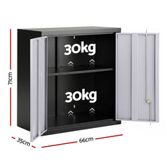 Giantz Steel Tool Cabinet Wall Mount Adjustable Shelf Garage Storage Lockable Black Grey