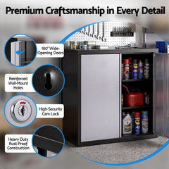 Giantz Steel Tool Cabinet Wall Mount Adjustable Shelf Garage Storage Lockable Black Grey