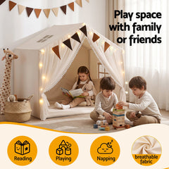 Keezi Kids Play Tent with Star Lights Windows Flag 144cmx95cm Playhouse