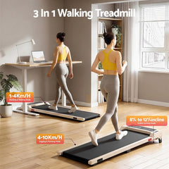 Everfit 3 in 1 Walking Pad Treadmill 12% Incline Under Desk Treadmills for Home Gym 40cmBelt Beige