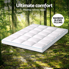 Giselle Bedding 1500GSM Bamboo Pillowtop Mattress Topper 10cm Thick Pad for Back Pain Relief, High Loft Cooling Underlay for Dorm & Guest Bed, 45cm Deep Pocket Double