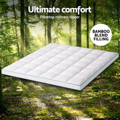 Giselle Bedding 1500GSM Bamboo Pillowtop Mattress Topper 10cm Thick Pad for Back Pain Relief, High Loft Cooling Underlay for Dorm & Guest Bed, 45cm Deep Pocket King