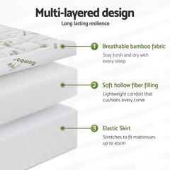 Giselle Bedding 1500GSM Pillowtop Mattress Topper Bamboo Mattress Pad for Back Pain Relief Washable 11cm Thick Bed Cover with 45cm Deep Pocket Double