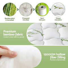 Giselle Bedding 1500GSM Pillowtop Mattress Topper Bamboo Mattress Pad for Back Pain Relief Washable 11cm Thick Bed Cover with 45cm Deep Pocket King