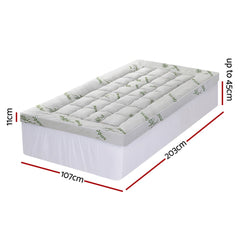 Giselle Bedding 1500GSM Pillowtop Mattress Topper Bamboo Mattress Pad for Back Pain Relief Washable 11cm Thick Bed Cover with 45cm Deep Pocket King Single