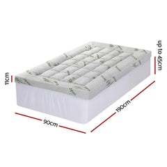 Giselle Bedding 1500GSM Pillowtop Mattress Topper Bamboo Mattress Pad for Back Pain Relief Washable 11cm Thick Bed Cover with 45cm Deep Pocket Single