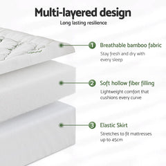 Giselle Bedding 5cm Pillowtop Mattress Topper 1000GSM Thick Soft Bamboo Cooling Pad for Back Pain Relief & Guest Bed, Washable Overfilled Cover with 45cm Deep Pocket King